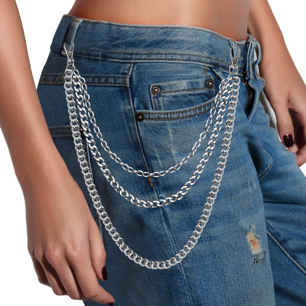 Wallet Chain,3 Tier Trousers Chain Pocket Chain Belt Chain Jeans Chain with Lobs